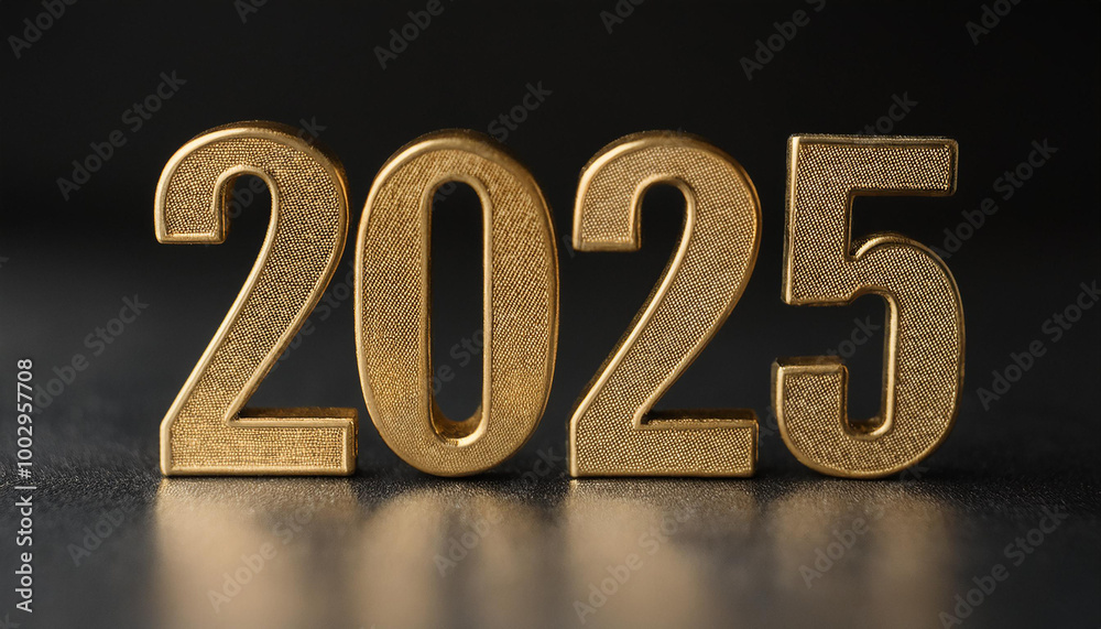 Golden number 2025 on black backdrop, Christmas light bokeh. New Year. Golden number 2025 on black backdrop, Christmas light bokeh. New Year.