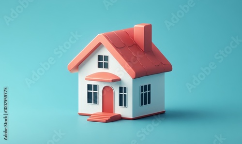 A simple house symbol in cartoon minimal style represents real estate or mortgage concepts in 3D form, Generative AI