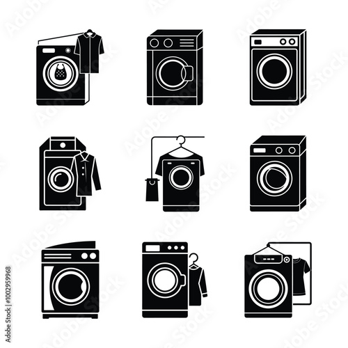 Clothes Dryer silhouette bundle perfect for t-shirts, mugs, and books, High-quality, printable digital files for DIY projects, ideal for designers and crafters.