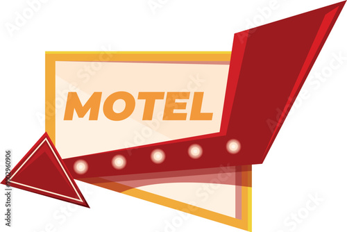 Vintage neon sign with a red arrow pointing to the word motel written in orange