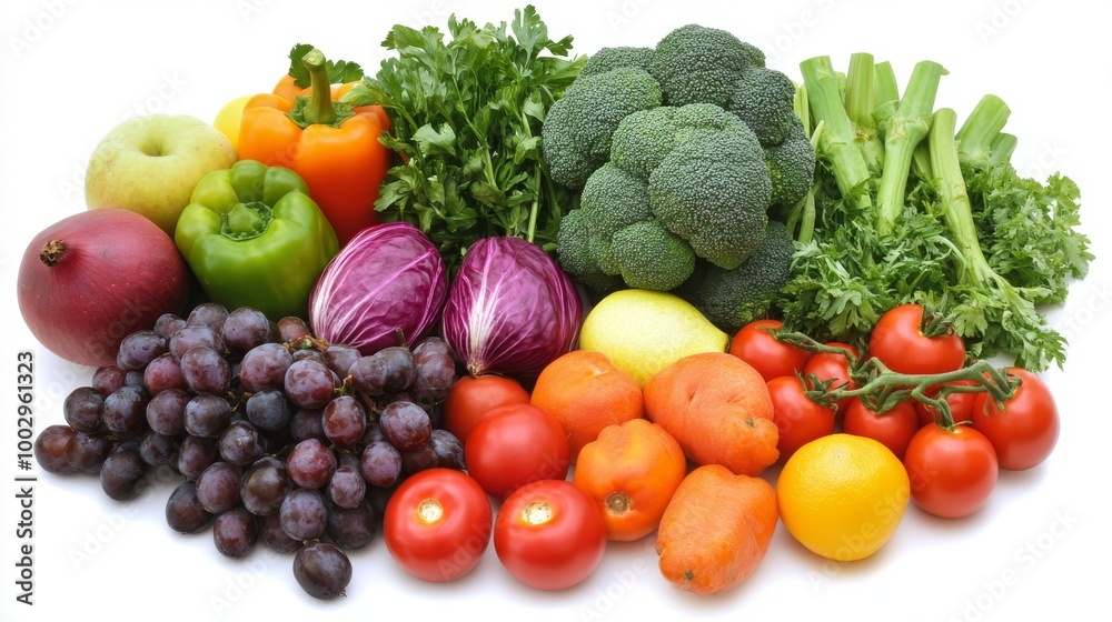 Fresh fruits and vegetables on a white background, perfect for showcasing your food products. Fresh fruits and vegetables on a white background, perfect for showcasing your food products.