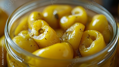 Pickled yellow peppers, plump and juicy. photo