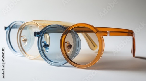 Stacked round glasses with a special coating that reduces glare. photo