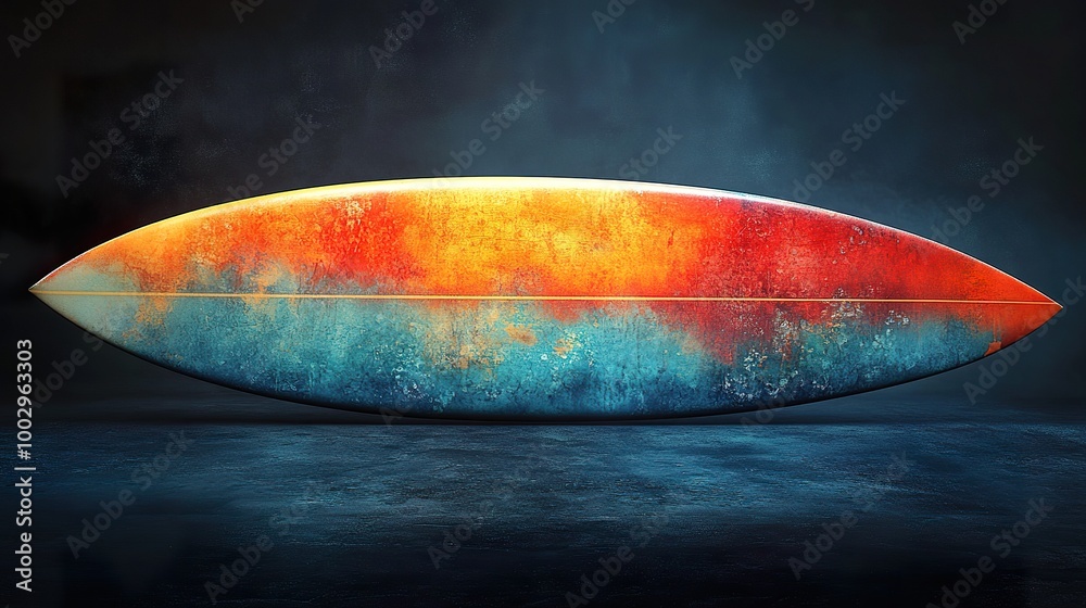 Vibrant Surfboard Design Full Shot on Dark Background Vibrant Surfboard Design Full Shot on Dark Background