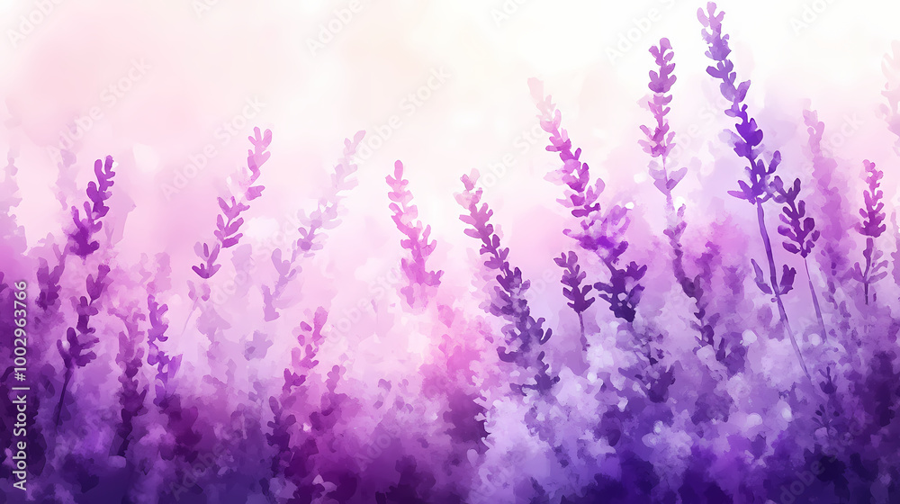 Naklejka premium Lavender flowers in watercolor style. watercolor background. Lavender Fields. Illustration