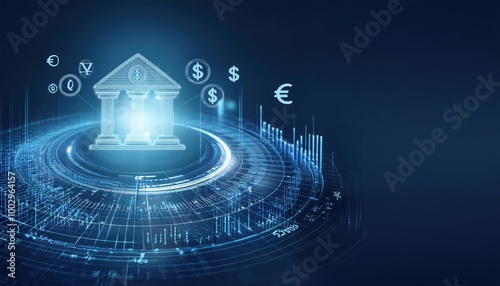 Digital banking concept with currency symbols