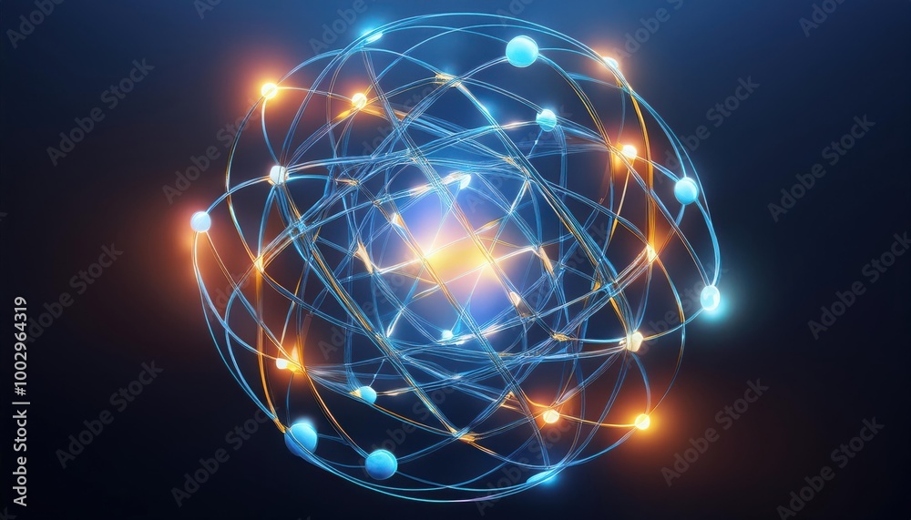 Obraz premium Abstract atomic model with glowing particles