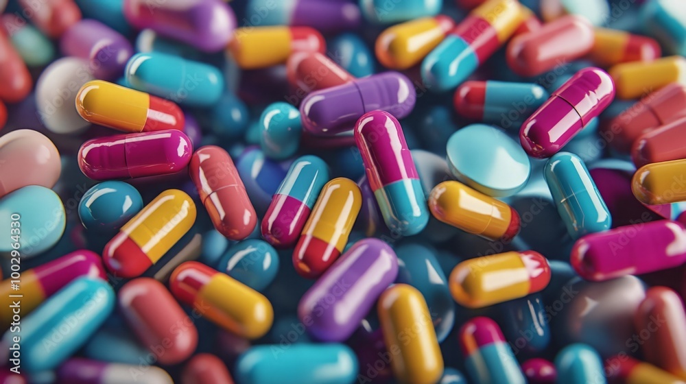 Floating Pharmaceutical Capsules in a Dynamic Arrangement Highlighting Modern Medicine, Drug Therapy, and Healthcare Innovation