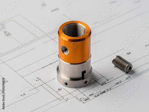 Orthographic technical drawing of a metal part for CNC machining, including dimensions and tolerances, technical drawings, precision engineering
