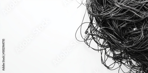 Abstract black cables tangled against a white background photo