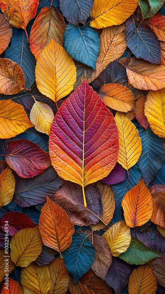 custom made wallpaper toronto digitalA vibrant display of autumn leaves in various colors, with one leaf standing...