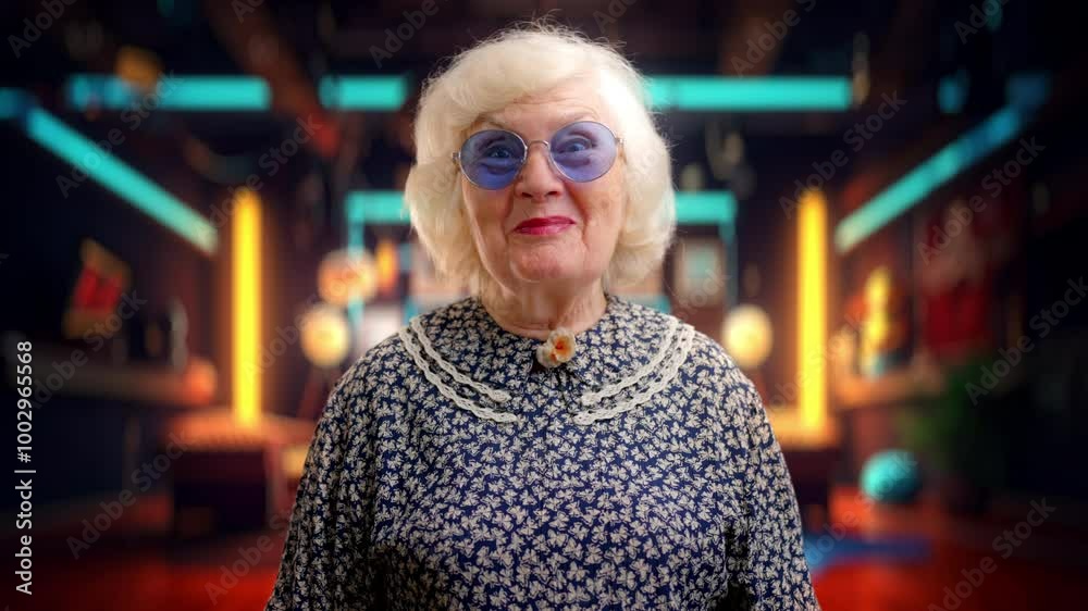 Happy senior woman in trendy sunglasses blowing soap bubbles and smiling, relax Happy senior woman in trendy sunglasses blowing soap bubbles and smiling, relax