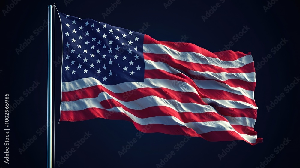 Obraz premium USA National Flag Displayed in Full, Vibrant Colors Isolated on Dark Background