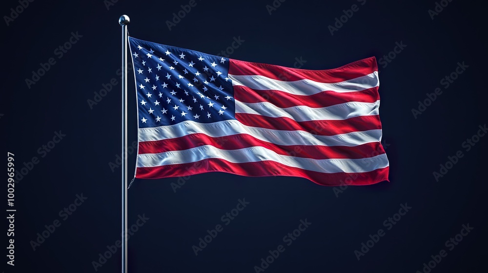 Fototapeta premium USA National Flag Displayed on Dark Background