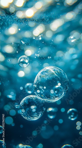 Wallpaper Mural Blue background with bubbles, bubbles floating in the air, underwater view,... Torontodigital.ca