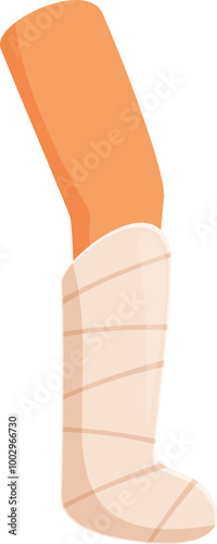 Leg with plaster being treated after injury, isolated on white background