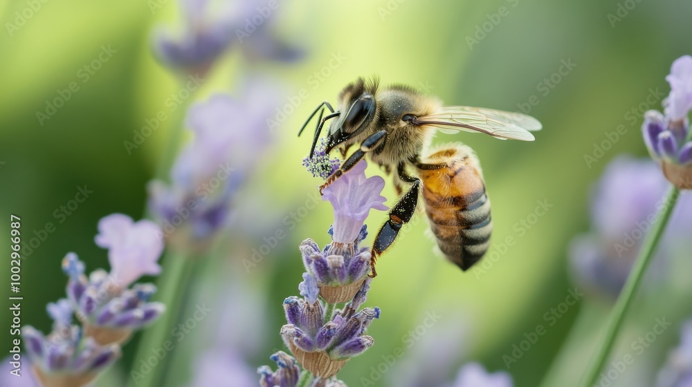 Honeybee on Lavender: A Detailed Close-up Honeybee on Lavender: A Detailed Close-up
