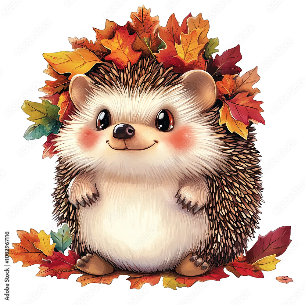 Igel mit Herbstlaub auf dem Kopf Igel mit Herbstlaub auf dem Kopf