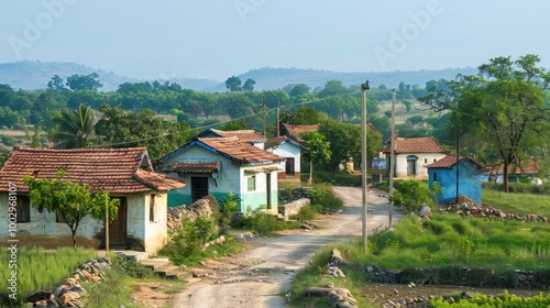 Fototapeta Naklejka Na Ścianę i Meble -  The landscape of Indian rural houses.