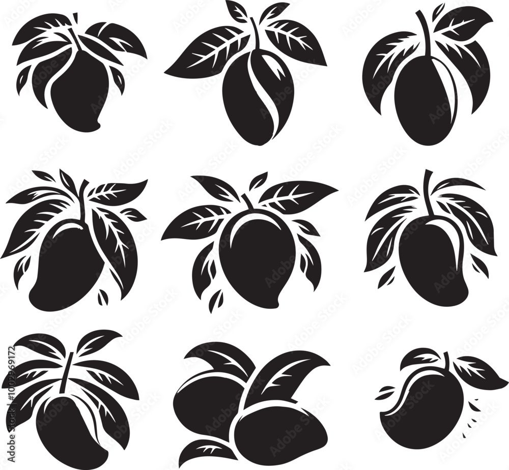 Obraz premium fruit sillouette set black and white