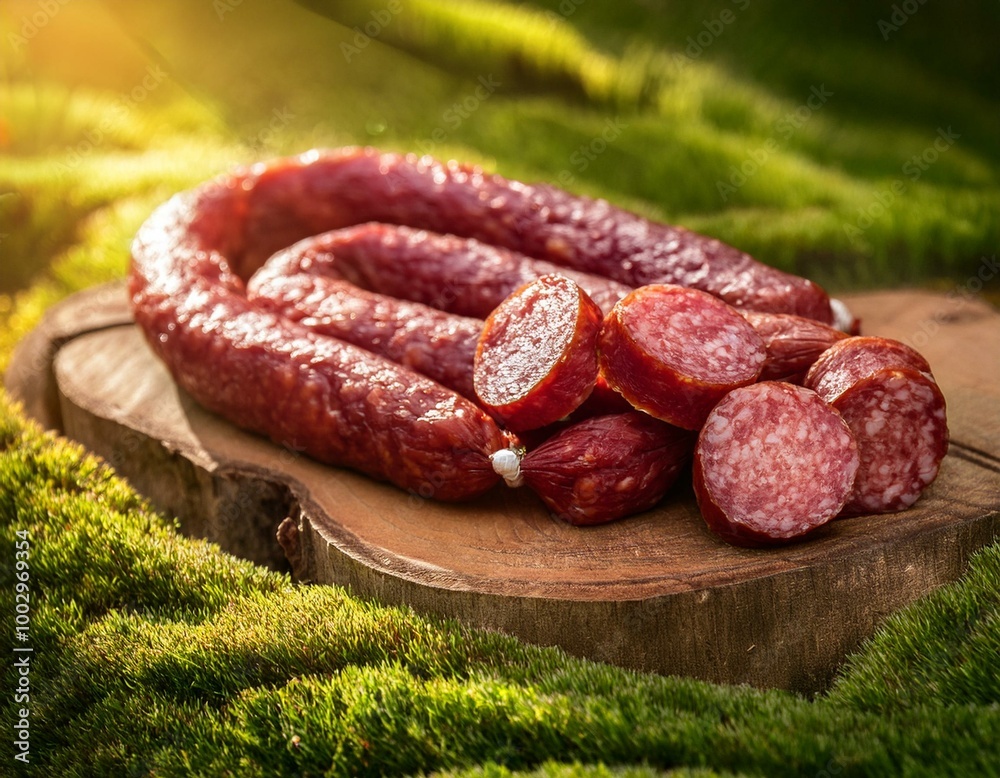 sausage salami condiment meat background garden sausage salami condiment meat background garden