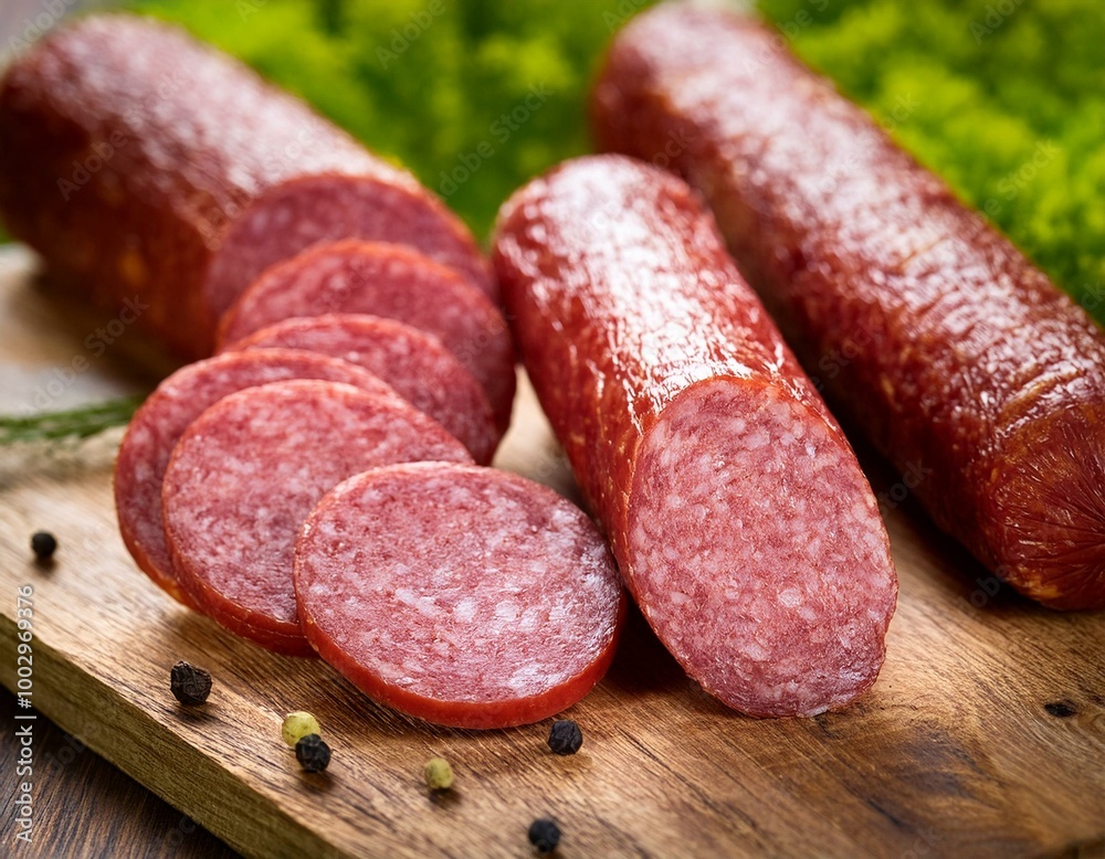 sausage salami condiment meat background garden sausage salami condiment meat background garden