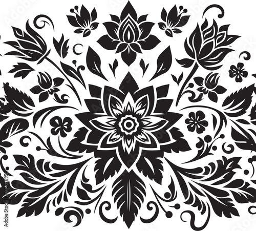 flower alpona vector illustration design,awesome flower alpona svg,flower alpona high resolution printable artwork