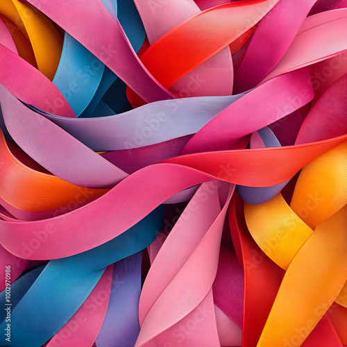 Breast cancer ribbons blending into vibrant abstract background