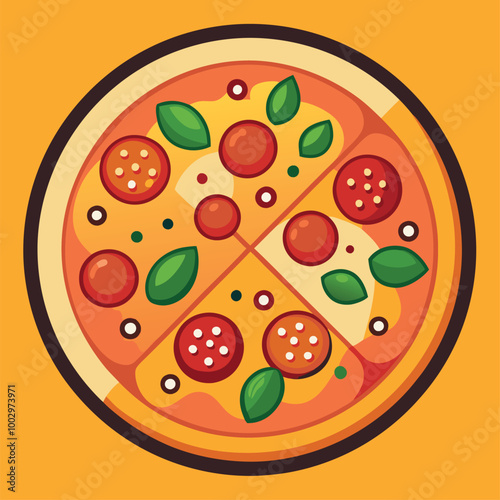 pizza with salami and tomato