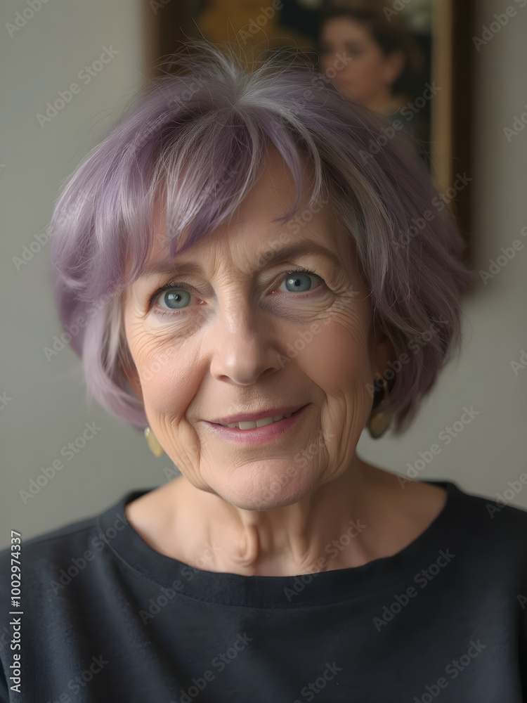 Una atractiva mujer mayor de pelo morado muy lindo Una atractiva mujer mayor de pelo morado muy lindo