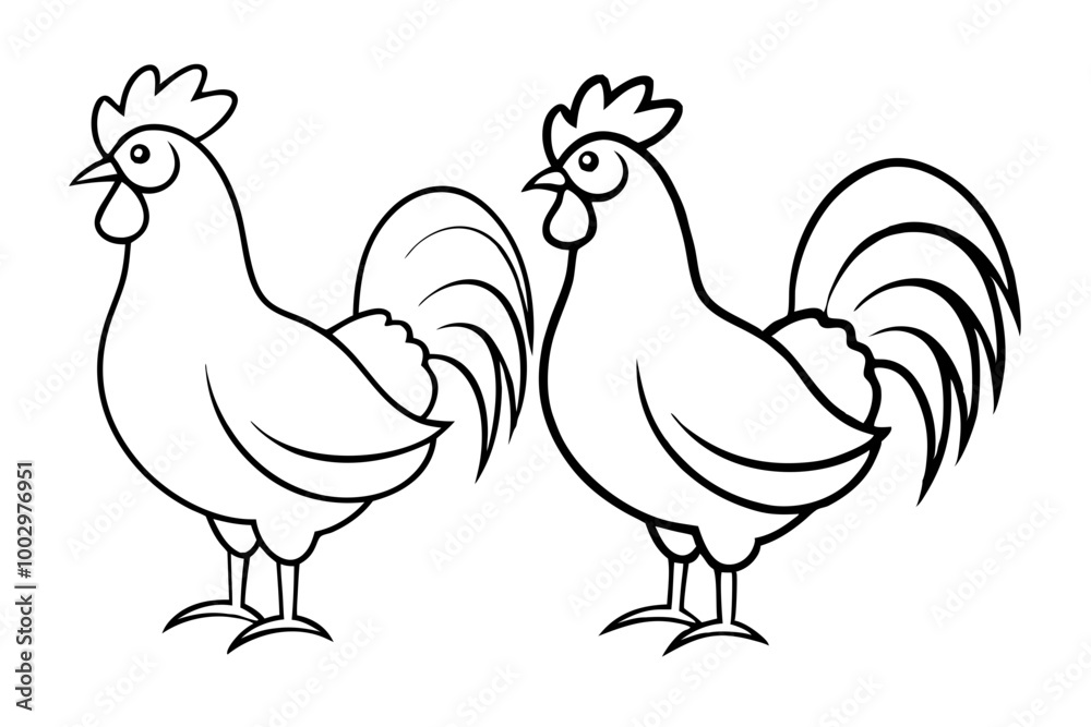 Fototapeta premium rooster and hen line art logo icon vector illustration.