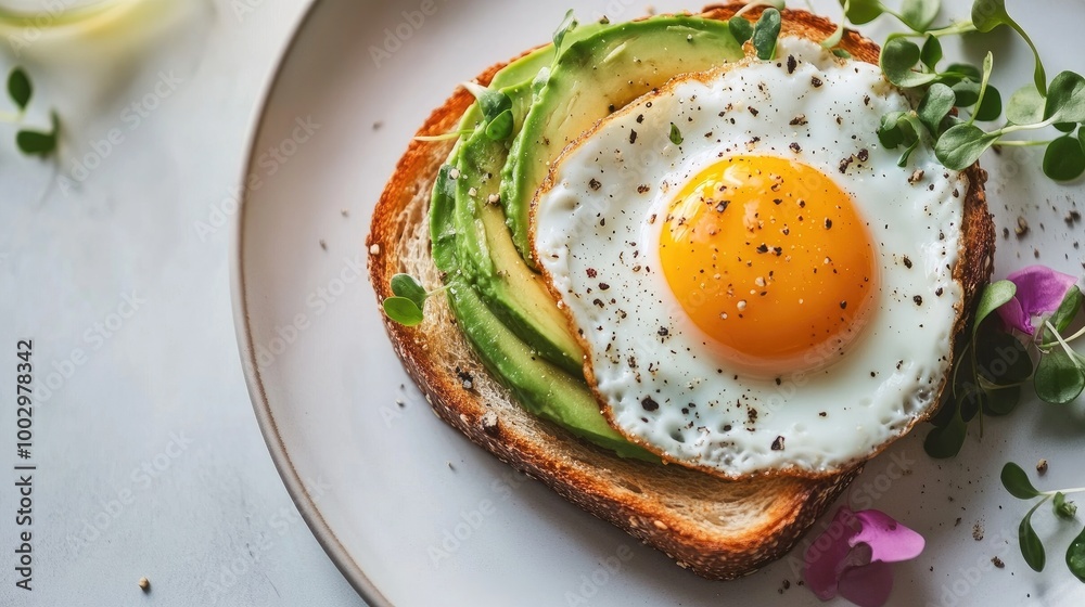 Avocado Toast with Poached Egg and Fresh Microgreens Avocado Toast with Poached Egg and Fresh Microgreens
