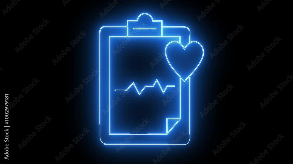 health medical record icon full of hearts .blue light goes around health medical record icon full of hearts .blue light goes around