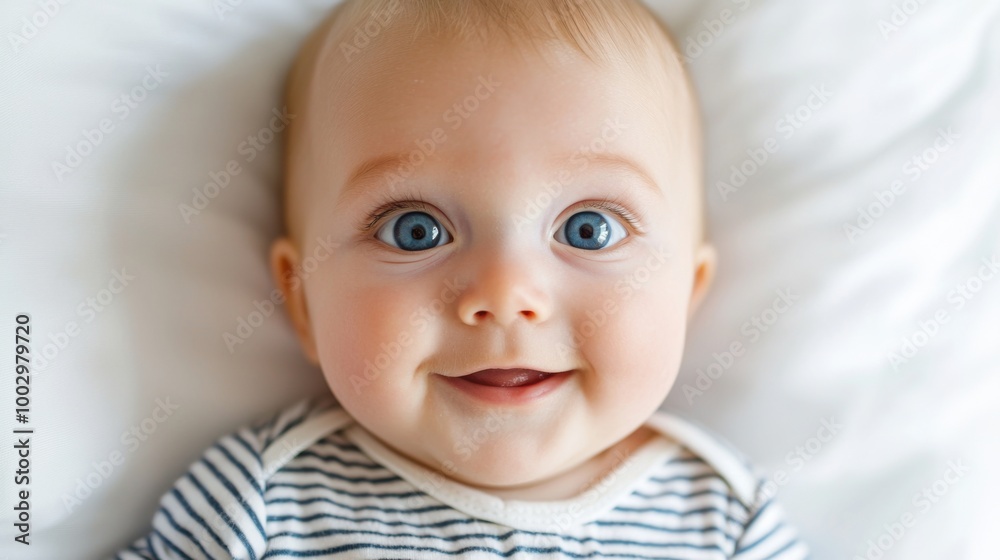 Happy baby with blue eyes smiling on white background Happy baby with blue eyes smiling on white background