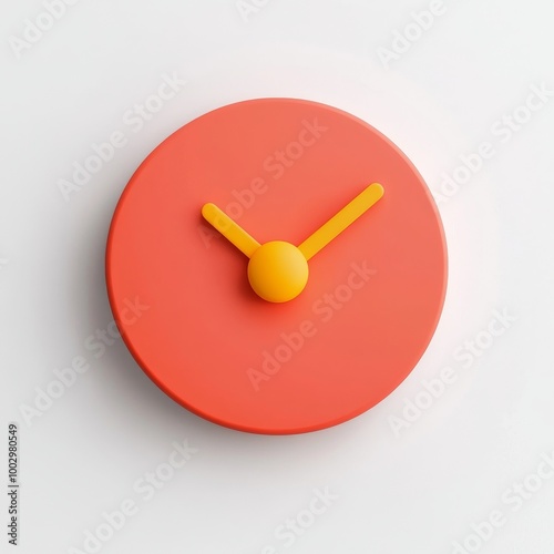 3D rendering of a red clock with neon bulbs isolated on a white wall background