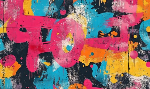 A vivid graffiti seamless pattern with a grunge effect is showcased, Generative AI