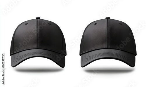 Black baseball cap in angles view front and back. Mockup baseball cap for your design, Generative AI