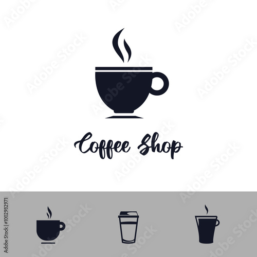 Vector logo coffee shop, set flat icon of coffee