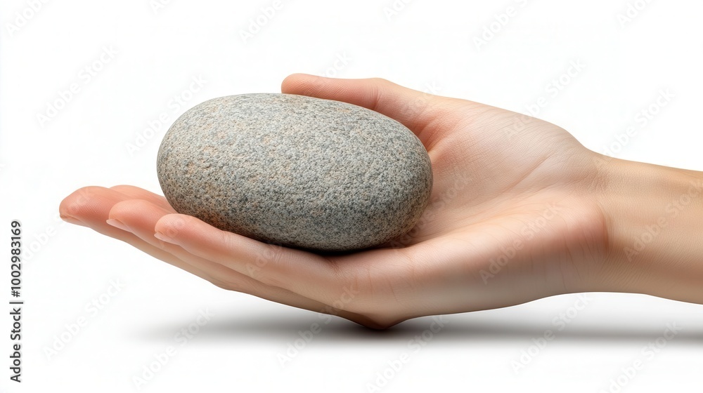 Close-up of a hand holding a smooth gray stone Close-up of a hand holding a smooth gray stone