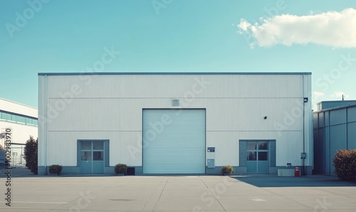 Exterior of a modern warehouse with a small office unit, Generative AI