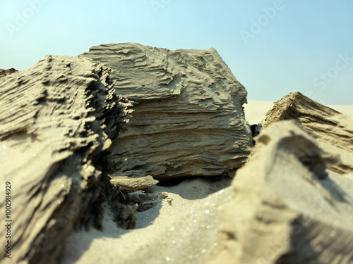 Aeolian landforms. Aeolian deposits sand. Wind erosion deflation. photo