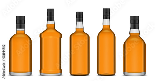 Whiskey, bourbon and scotch glass bottles