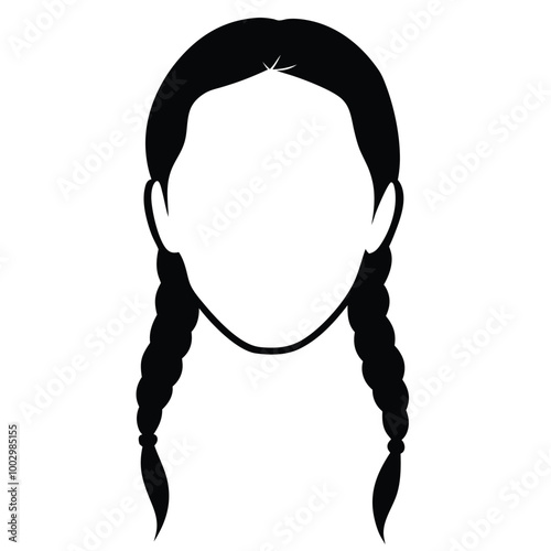 a black and white silhouette of a woman's face. The woman has long, braided hair that is styled in two braids on either side of her head 