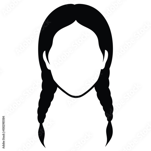 a black and white silhouette of a woman's face. The woman has long, braided hair that is styled in two braids on either side of her head 