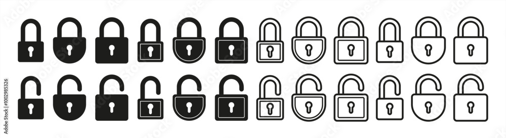 Locks icons set. Locked and unlocked vector icon set. Lock symbol isolated on transparent background. Padlock symbol. Privacy symbol vector 10 eps. Locks icons set. Locked and unlocked vector icon set. Lock symbol isolated on transparent background. Padlock symbol. Privacy symbol vector 10 eps.