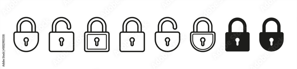Stroke vector lock line icons, vector 10 eps. Stroke vector lock line icons, vector 10 eps.