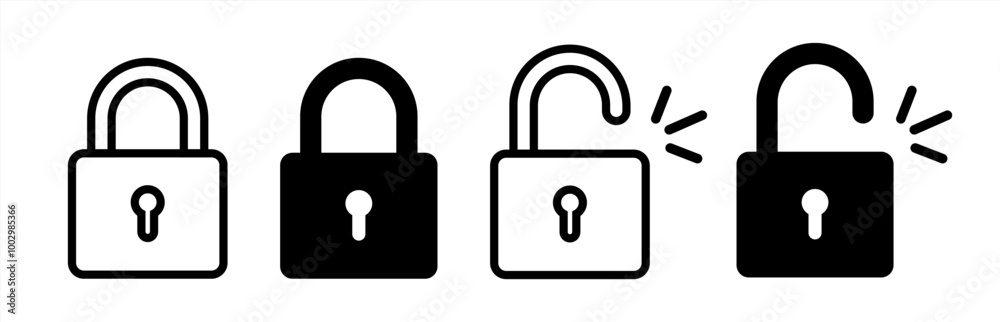 Lock icon collection. Locked and unlocked black line icon set. Flat security symbol. Vector 10 eps. Lock icon collection. Locked and unlocked black line icon set. Flat security symbol. Vector 10 eps.