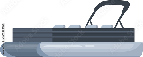 Modern comfortable pontoon boat for river trips and fishing waiting for tourists at pier in flat style isolated on white background