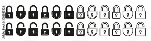 Locks icons set. Locked and unlocked vector icon set. Lock symbol isolated on transparent background. Padlock symbol. Privacy symbol vector 10 eps.