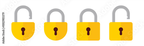 Lock open and lock closed icon. Padlock symbol. Symbol of protection. Concept password, blocking, security, vector 10 eps.
